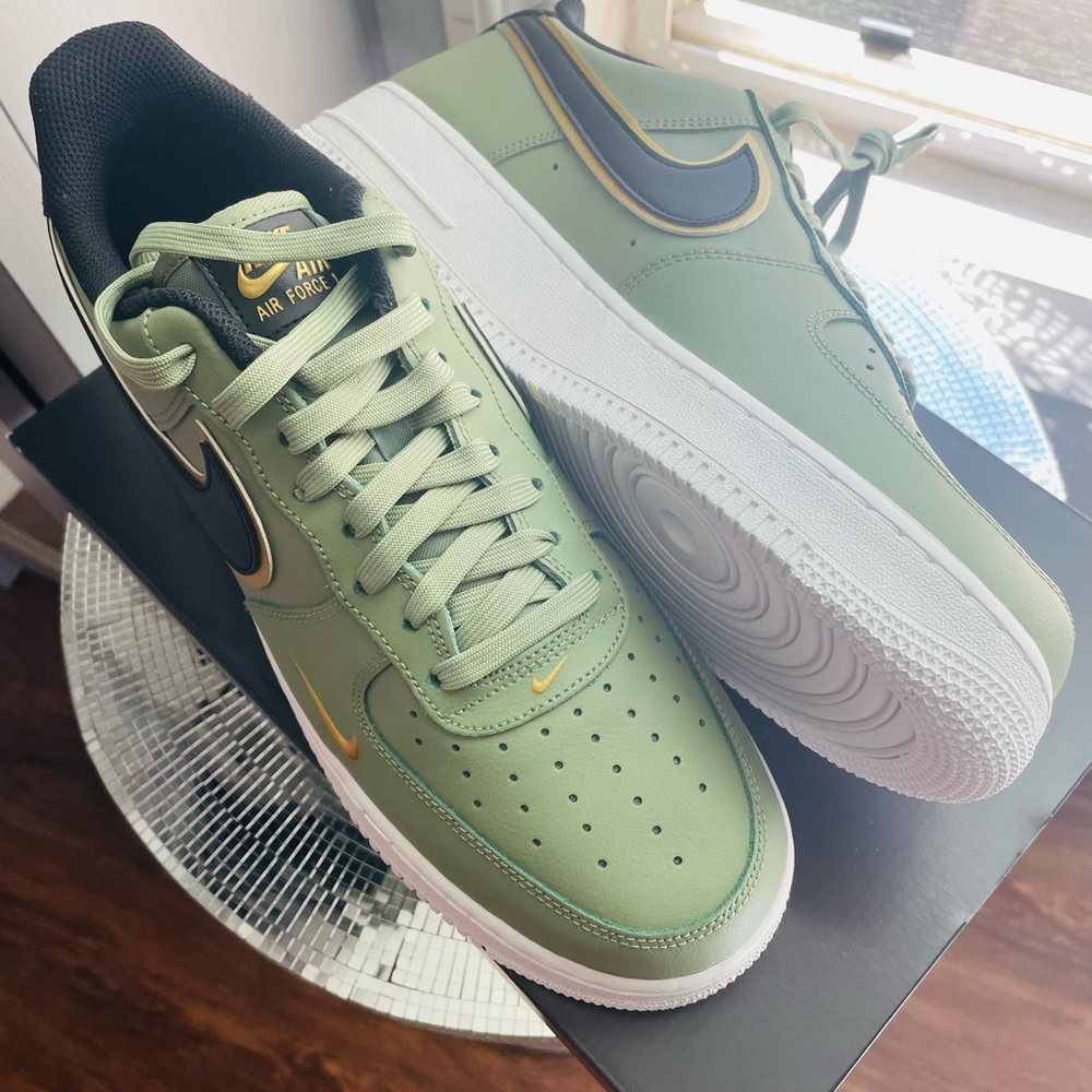 Nike Air Force 1 Olive Green and Gold Sneakers
